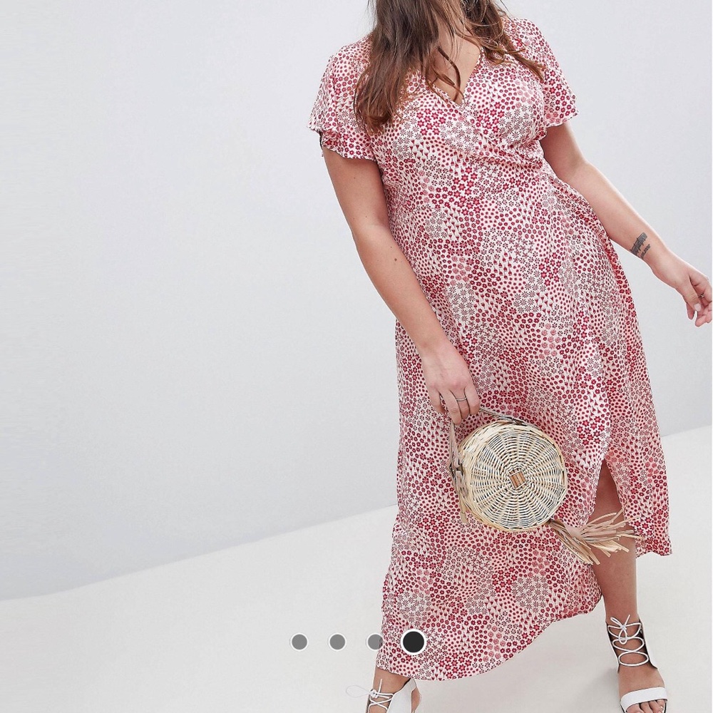Red and white floral wrap dress plus size